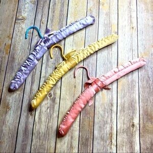 3 Vintage Soft Cushioned Satin Hangers 60s 70s Vintage Pink Purple Yellow Retro